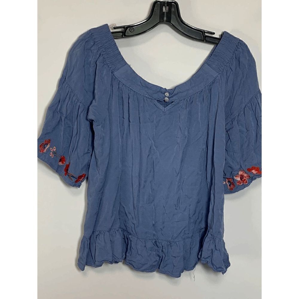 Umgee Dusty Blue Embroidered Peasant Blouse - Picture 6 of 8